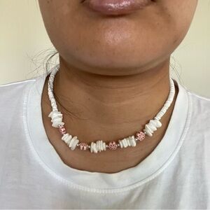 Puka Necklace Red White Shell Flowers Beach Surfer Hawaiian 90s Mermaidcore Y2K